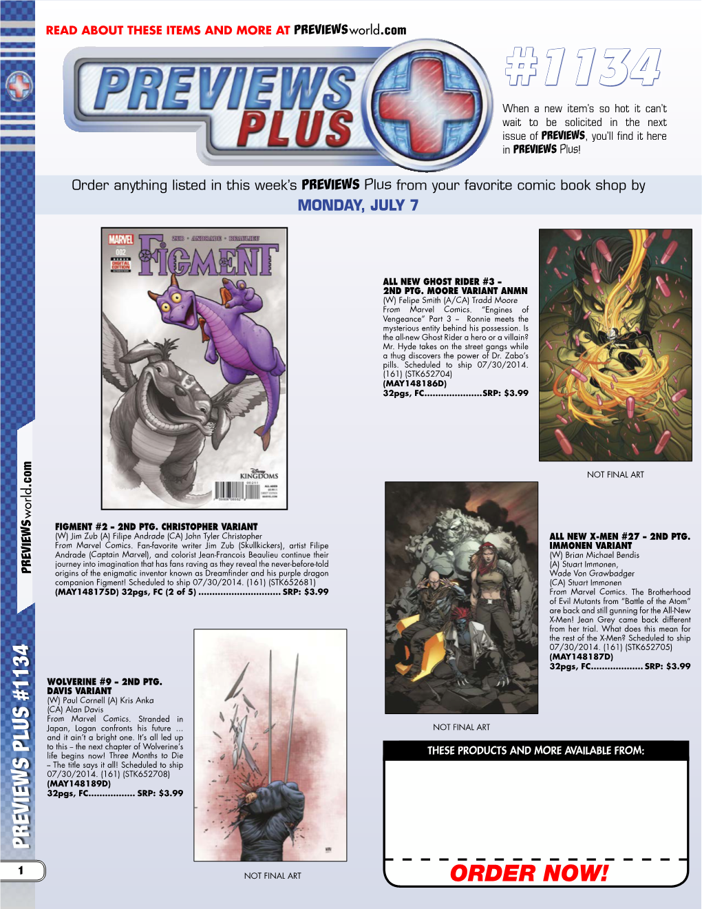 ORDER NOW! 2 PREVIEWS PLUS #1134 Previewsworld.Com 32Pgs, FC��������������������� (MAY148188D) 07/30/2014