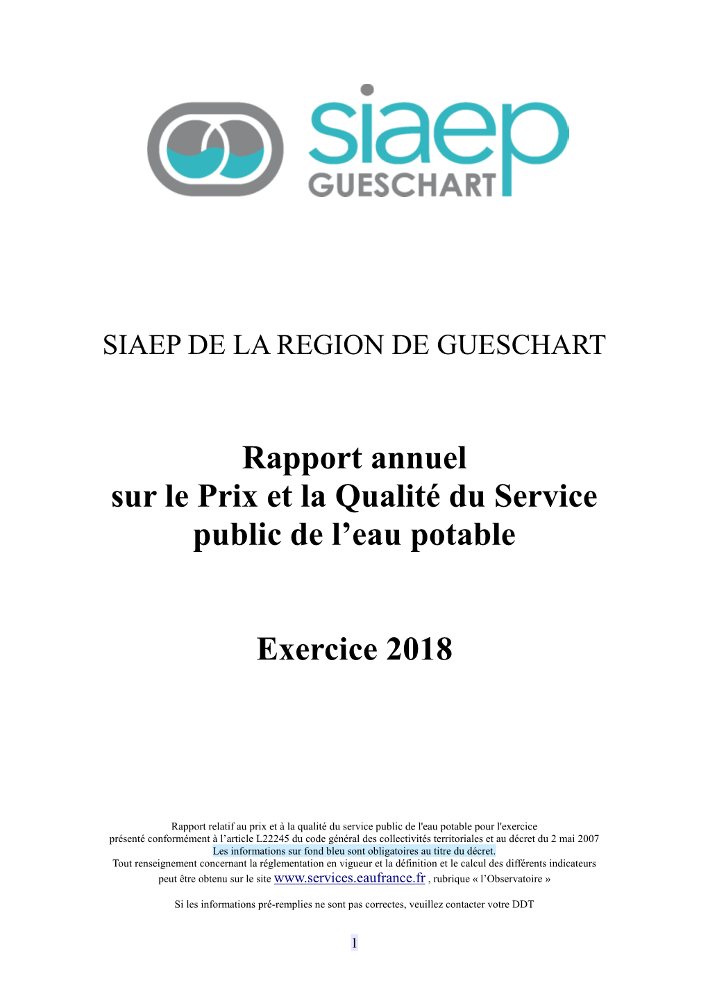 Rapport Annuel Sur Le Prix Et La Qualité Du Service Public D'eau Potable