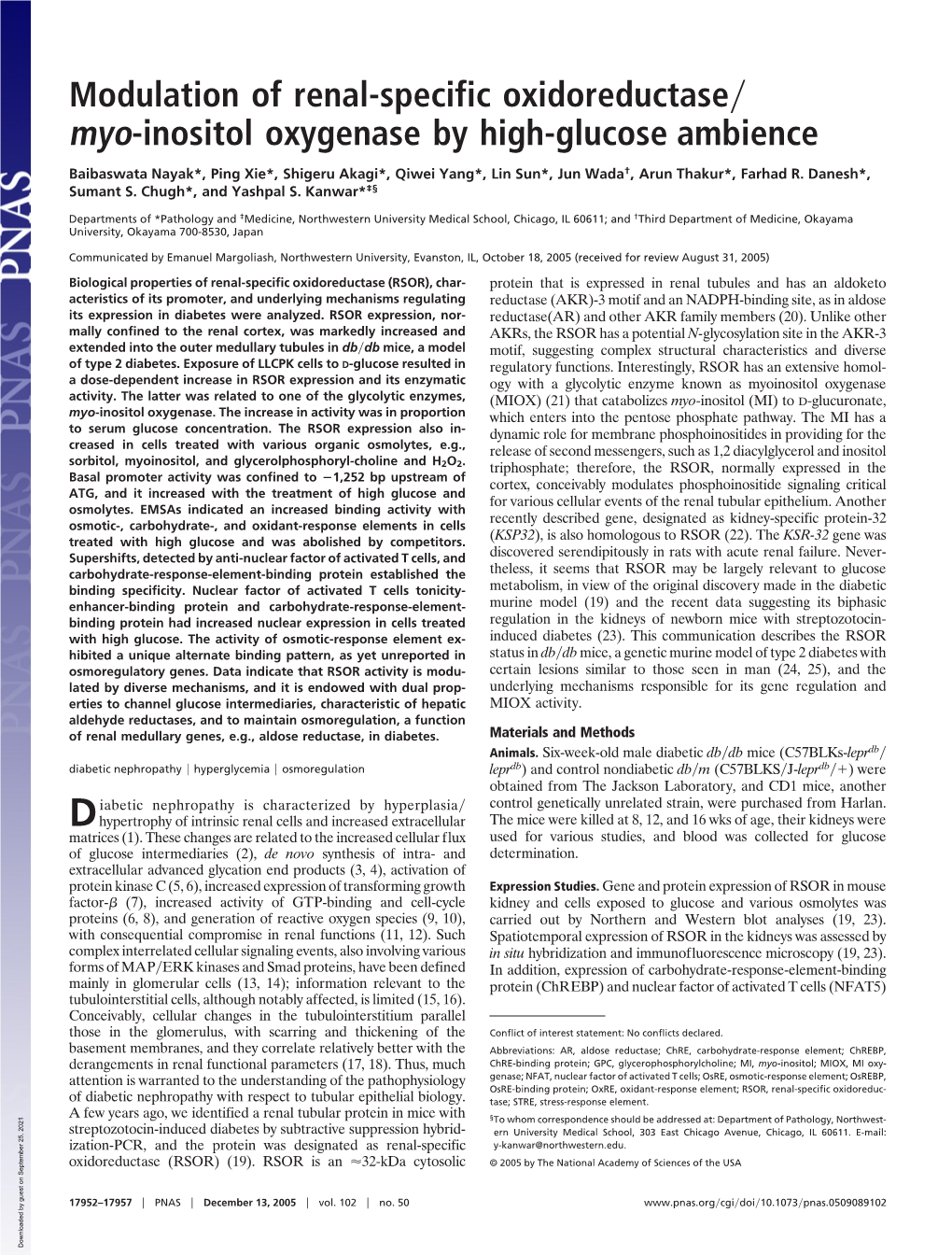 Modulation of Renal-Specific Oxidoreductase Myo-Inositol