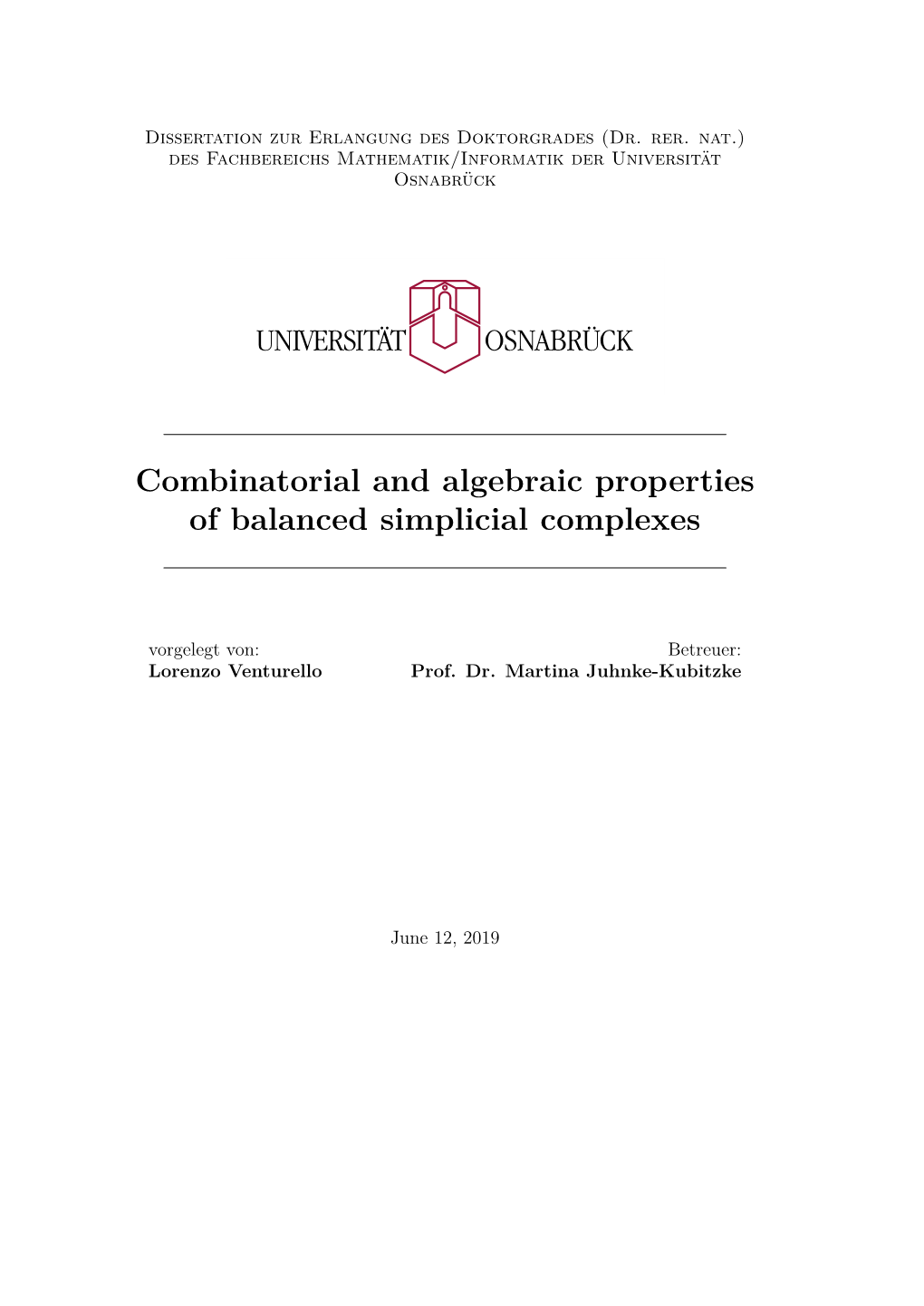 Combinatorial and Algebraic Properties of Balanced Simplicial Complexes