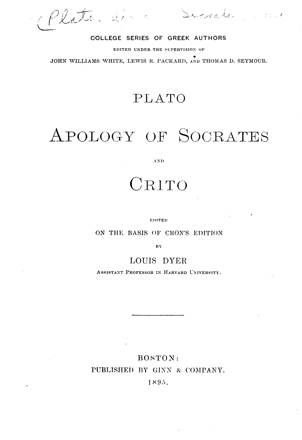 Plato Apology of Socrates and Crito