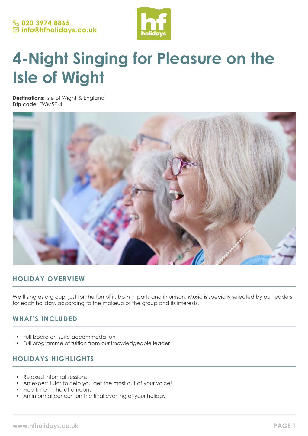 4-Night Singing for Pleasure on the Isle of Wight