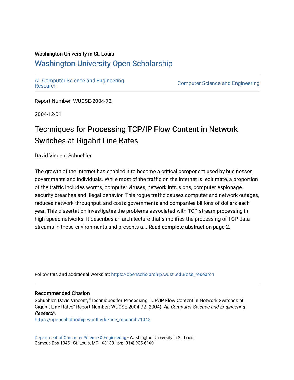 Techniques for Processing TCP/IP Flow Content in Network Switches at Gigabit Line Rates