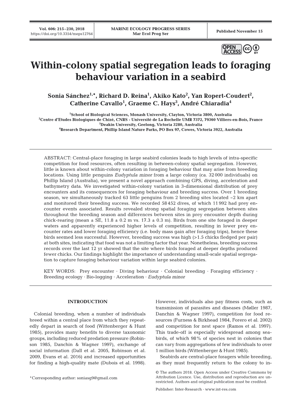 Within-Colony Spatial Segregation Leads to Foraging Behaviour Variation in a Seabird