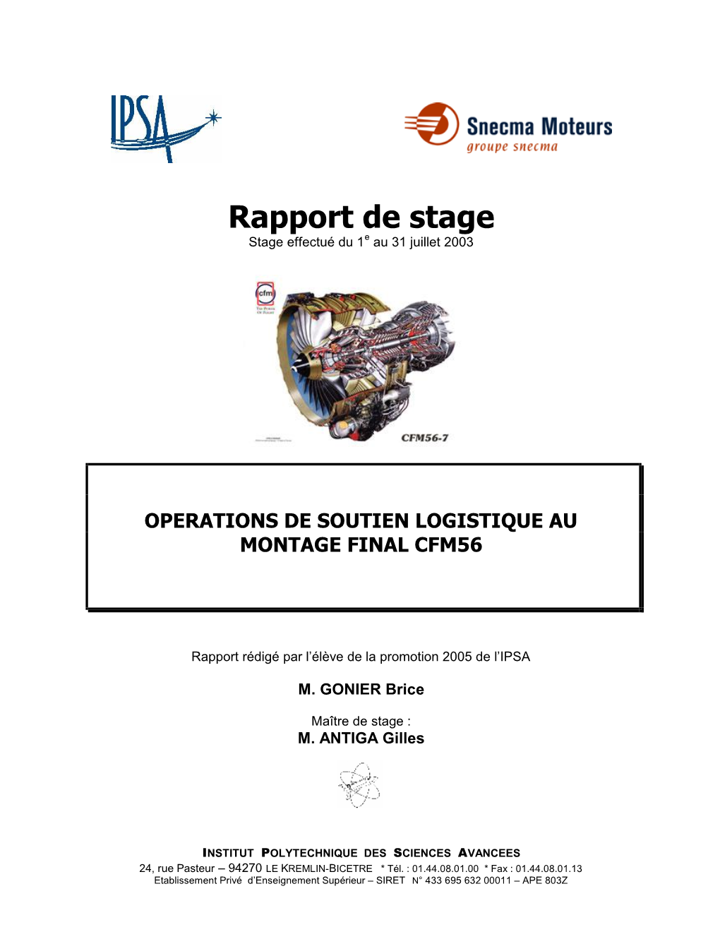 Brice Gonier-Rapport De Stage Ouvrier Snecma Moteurs 2003.–