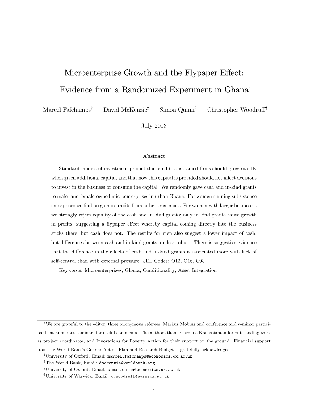Microenterprise Growth and the Flypaper Effect: Evidence from A