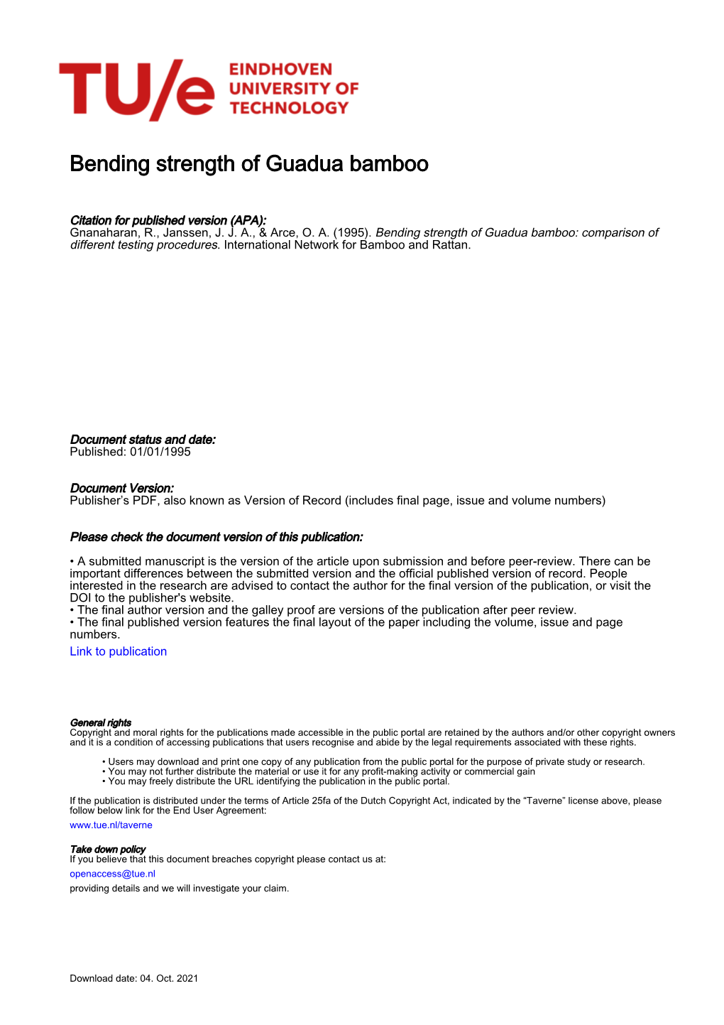 Bending Strength of Guadua Bamboo