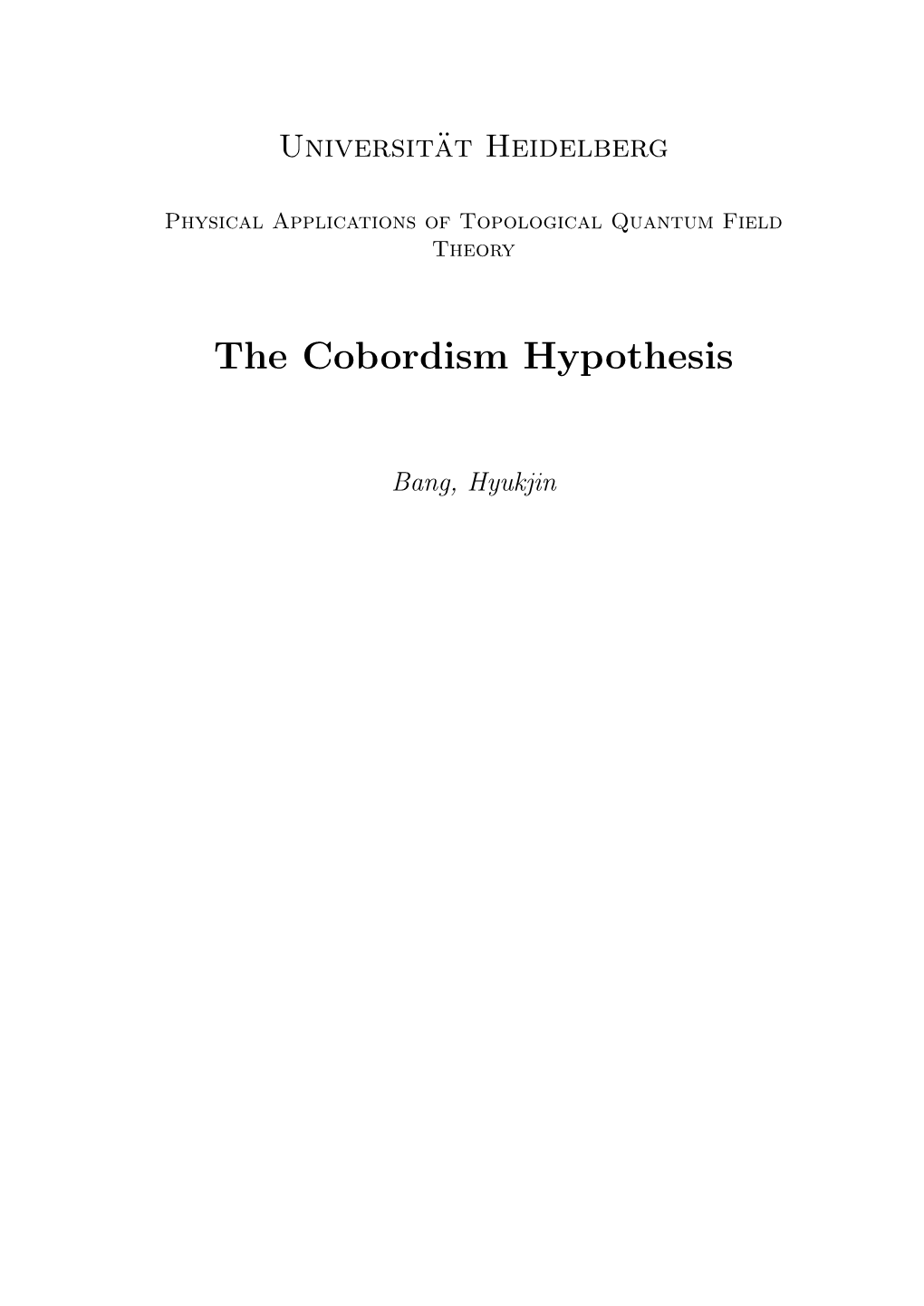 The Cobordism Hypothesis