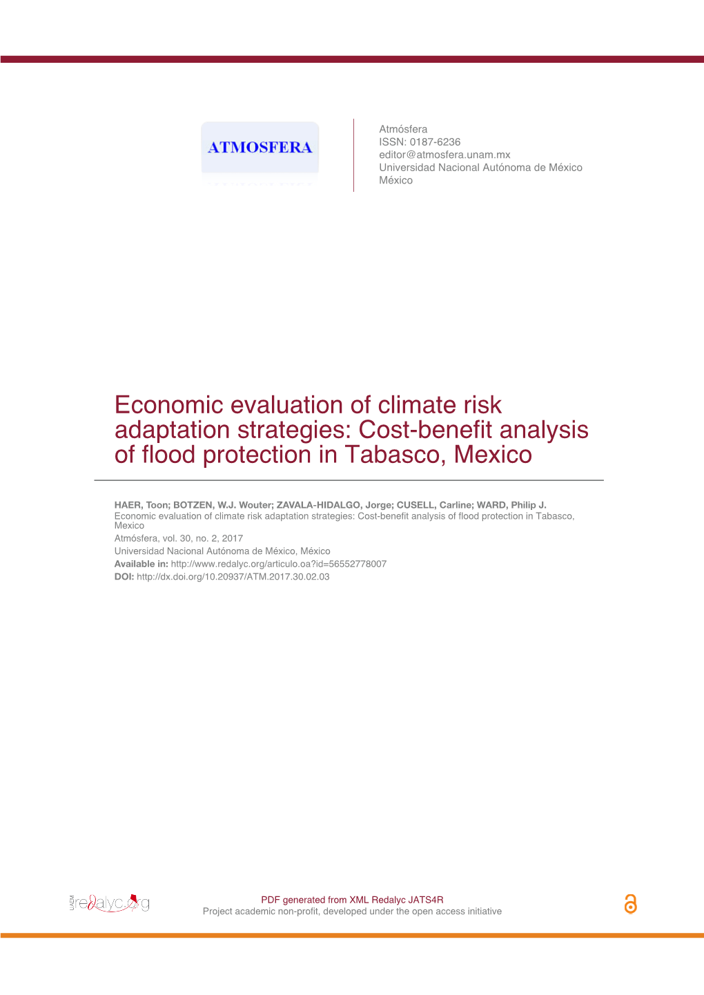 Economic Evaluation of Climate Risk Adaptation Strategies: Cost-Benefit Analysis of Flood Protection in Tabasco, Mexico