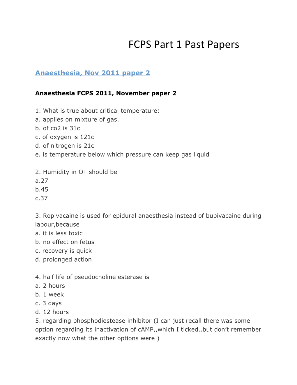 FCPS Part 1 Past Papers