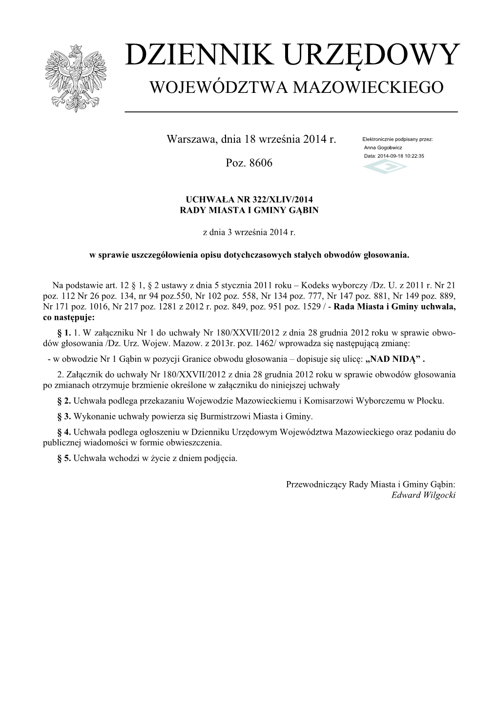Uchwała Nr 322/XLIV/2014 Z Dnia 3 Września 2014 R