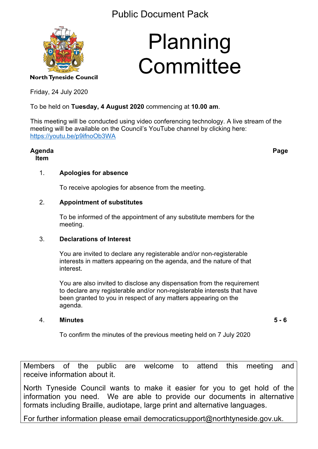 (Public Pack)Agenda Document for Planning Committee, 04/08/2020