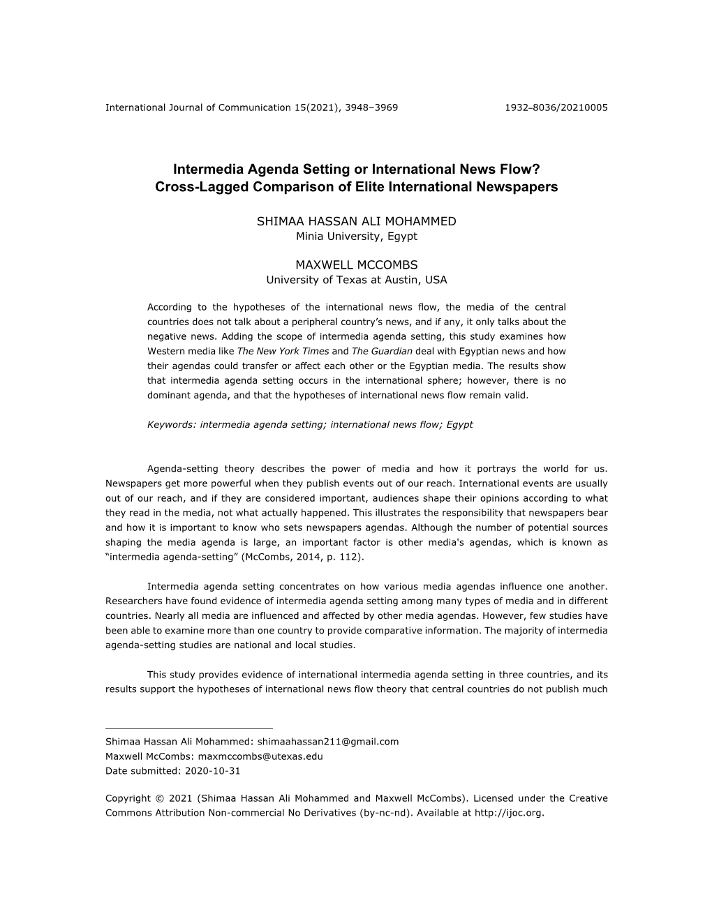 Intermedia Agenda Setting Or International News Flow? Cross-Lagged Comparison of Elite International Newspapers