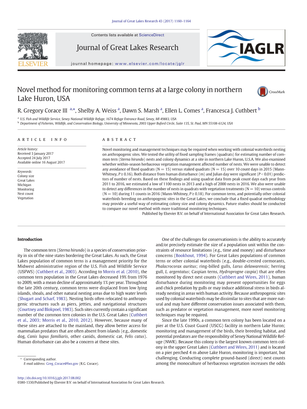 Novel Method for Monitoring Common Terns at a Large Colony in Northern Lake Huron, USA