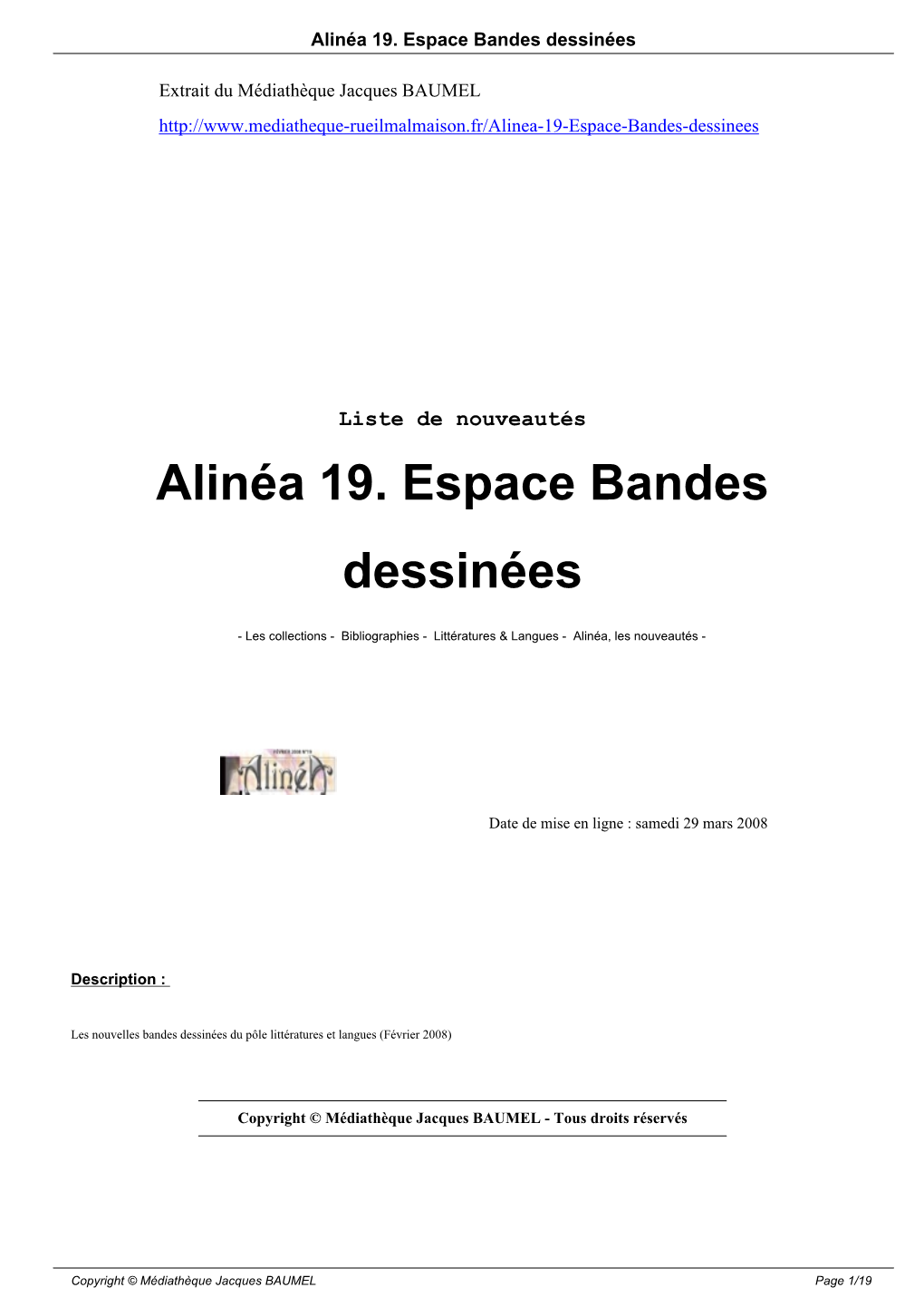 Alinéa 19. Espace Bandes Dessinées