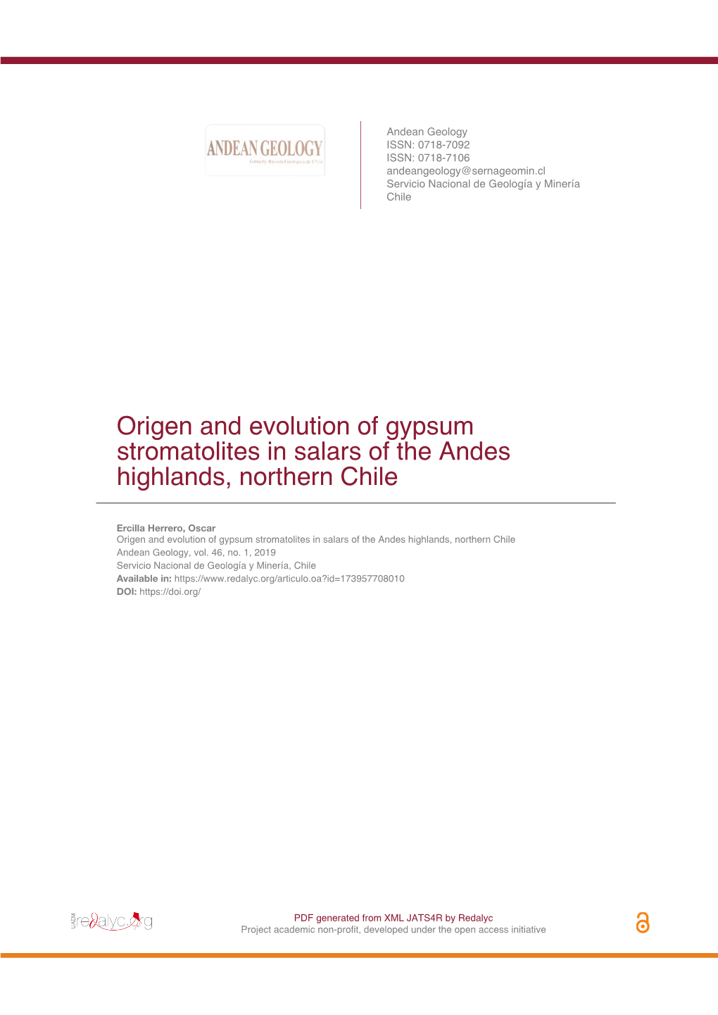 Origen and Evolution of Gypsum Stromatolites in Salars of the Andes Highlands, Northern Chile