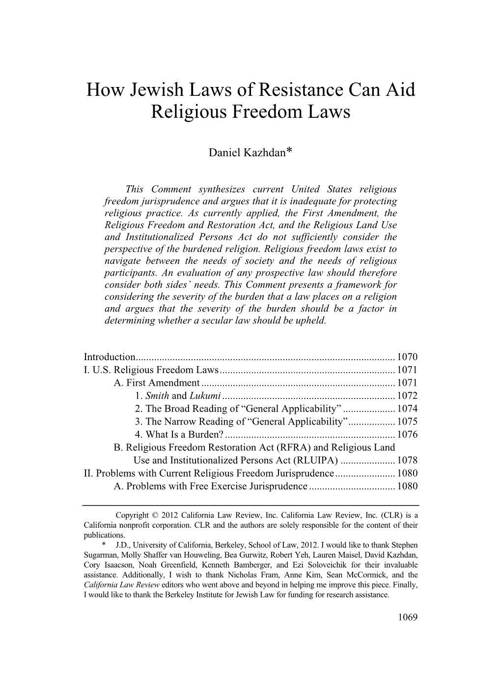 How Jewish Laws of Resistance Can Aid Religious Freedom Laws