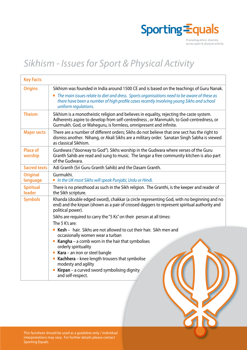 Sikhism - Issues for Sport & Physical Activity