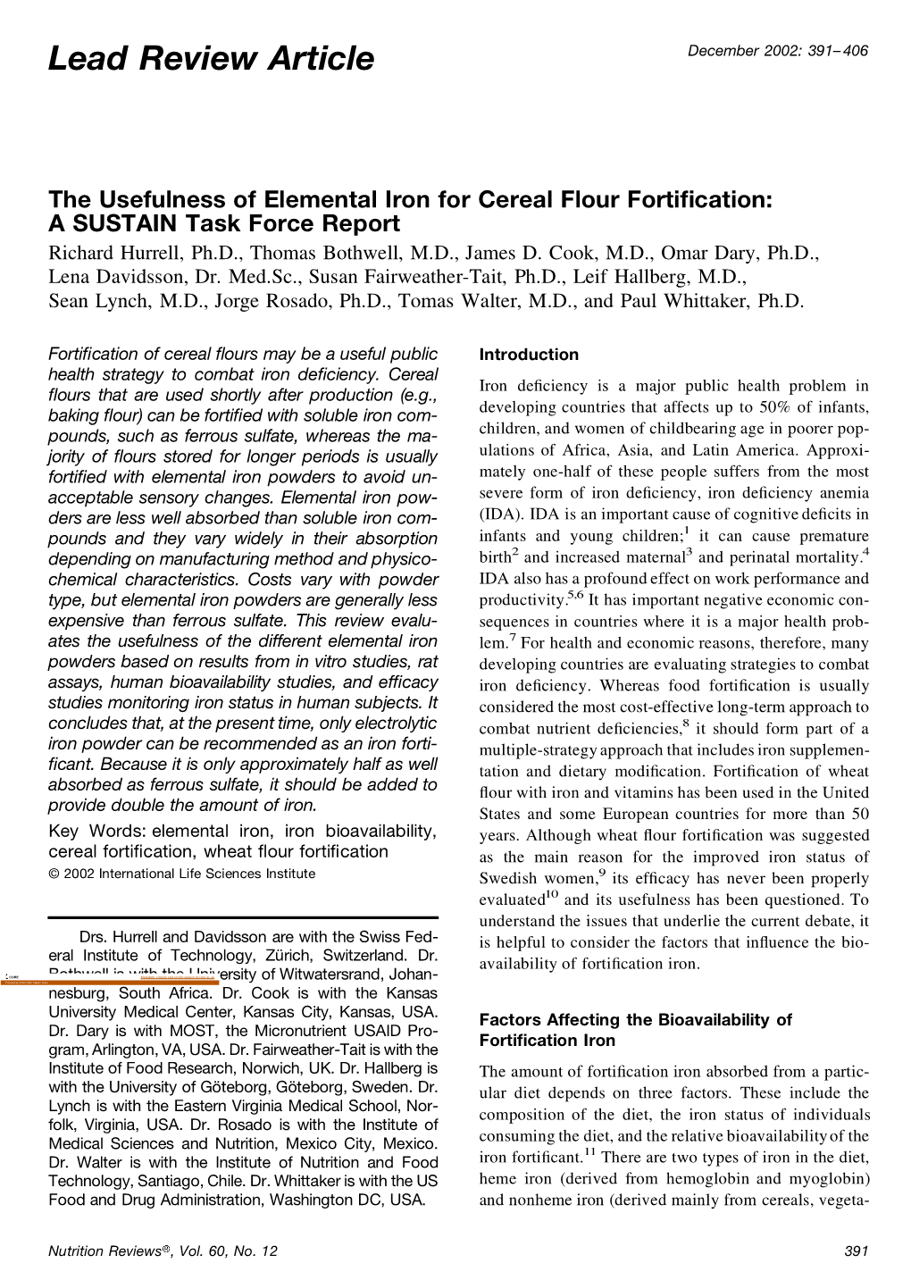 The Usefulness of Elemental Iron for Cereal Flour Fortification
