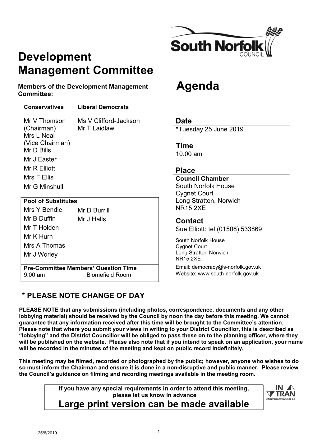 Development Management Committee Agenda