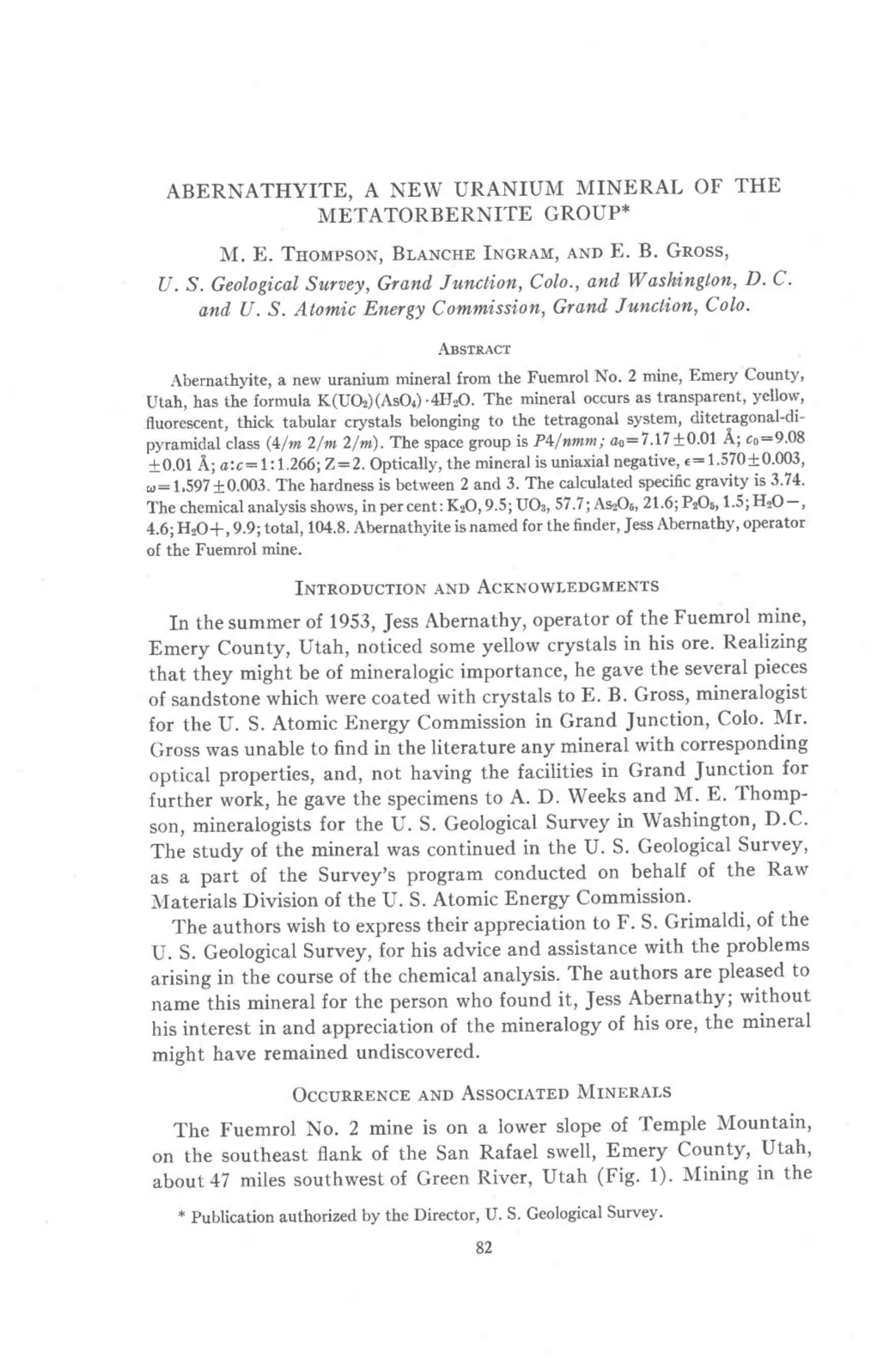 Abernathyite, a New Uranium Mineral of the Metatorbernite Group*