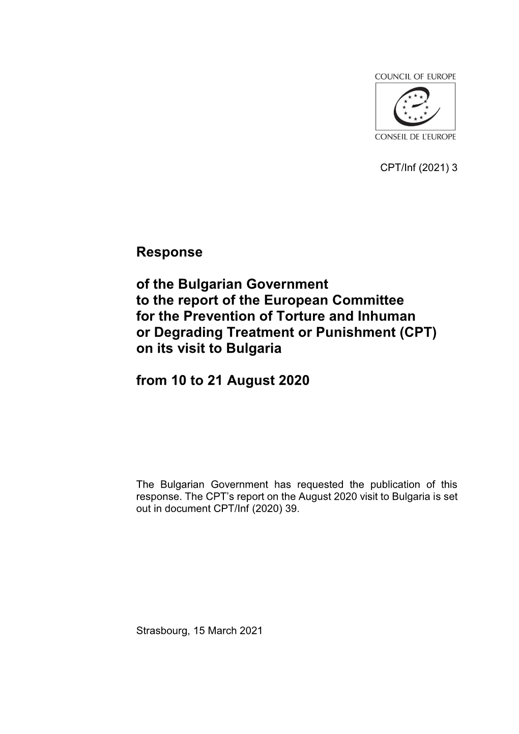 Response of the Bulgarian Government to the Report of The