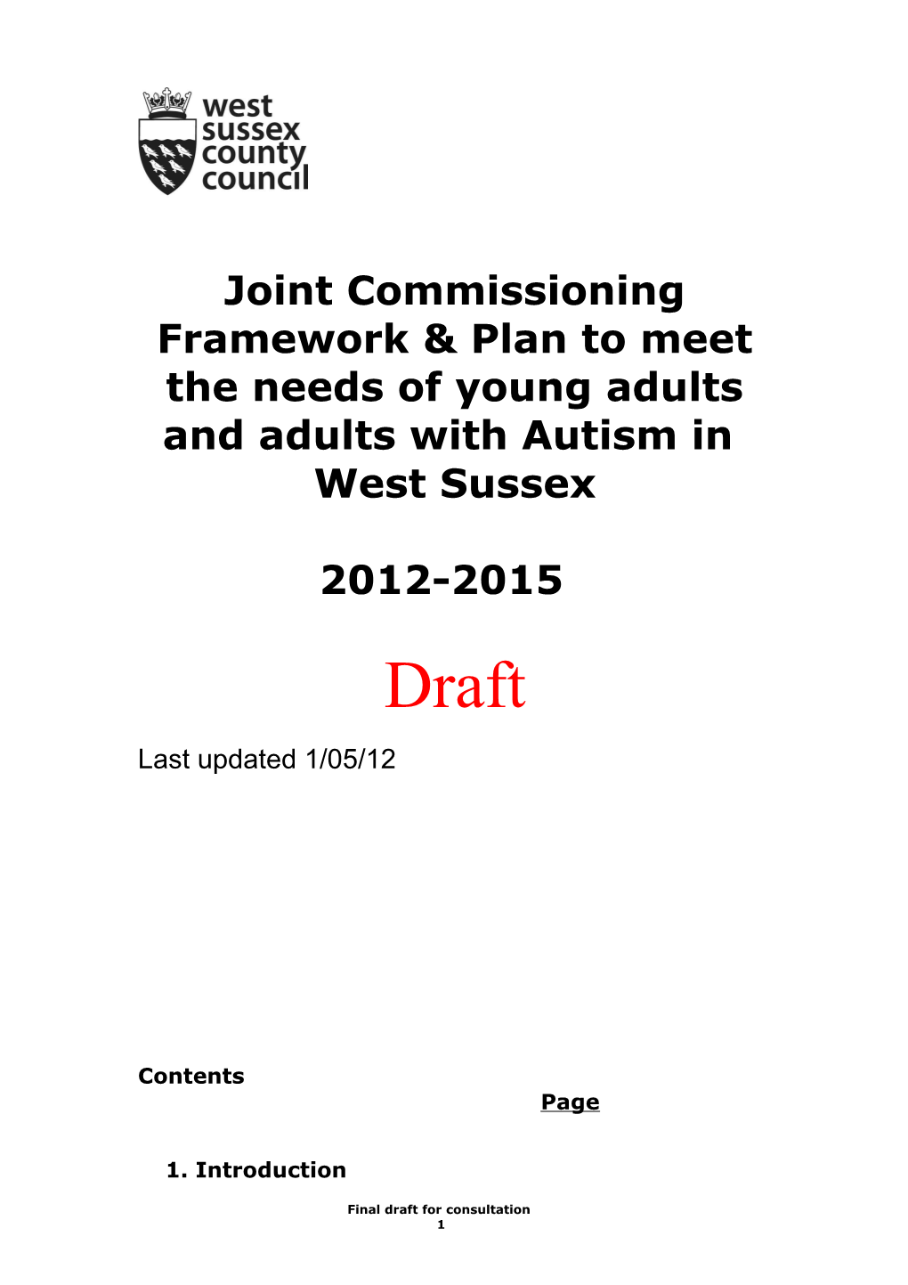 Joint Commissioning Framework & Plan to Meet the Needs of Young Adults and Adults With