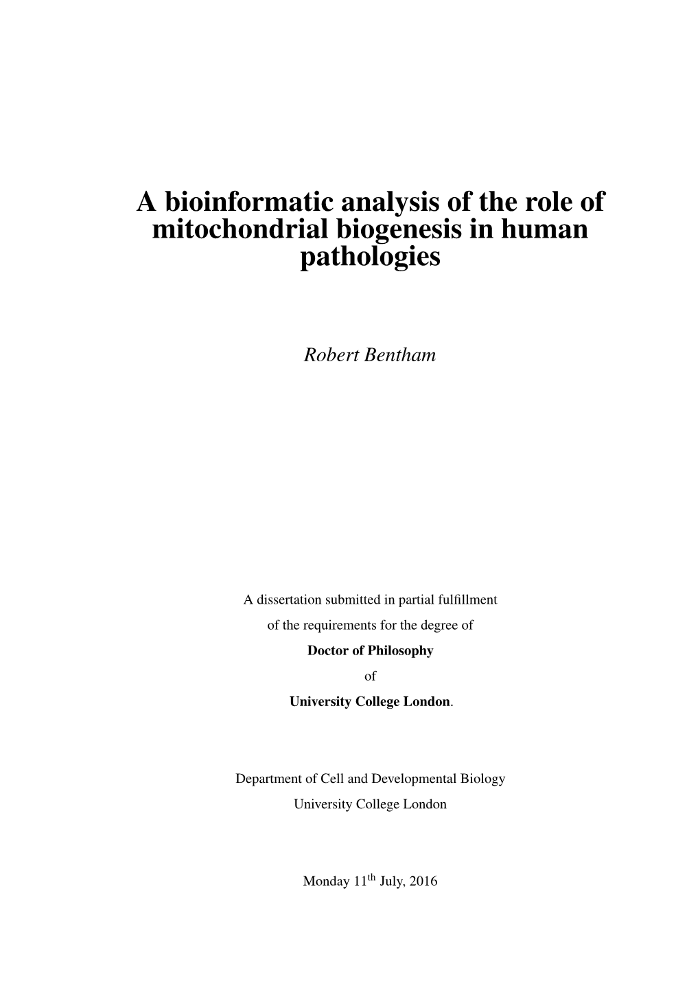 A Bioinformatic Analysis of the Role of Mitochondrial Biogenesis in Human Pathologies
