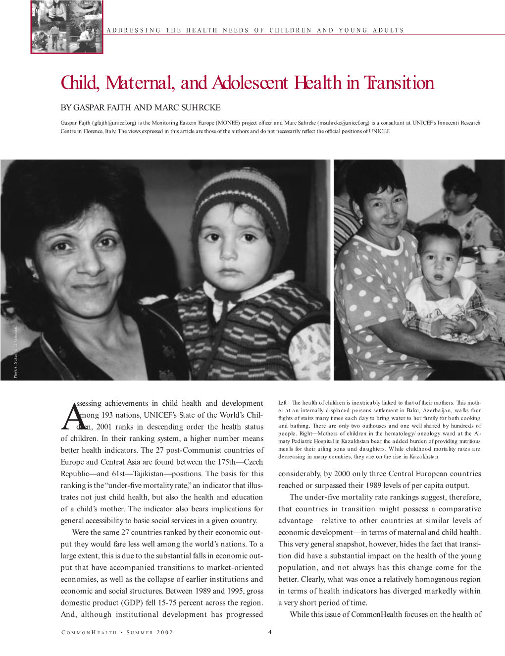 Child, Maternal, and Adolescent Health in Transition