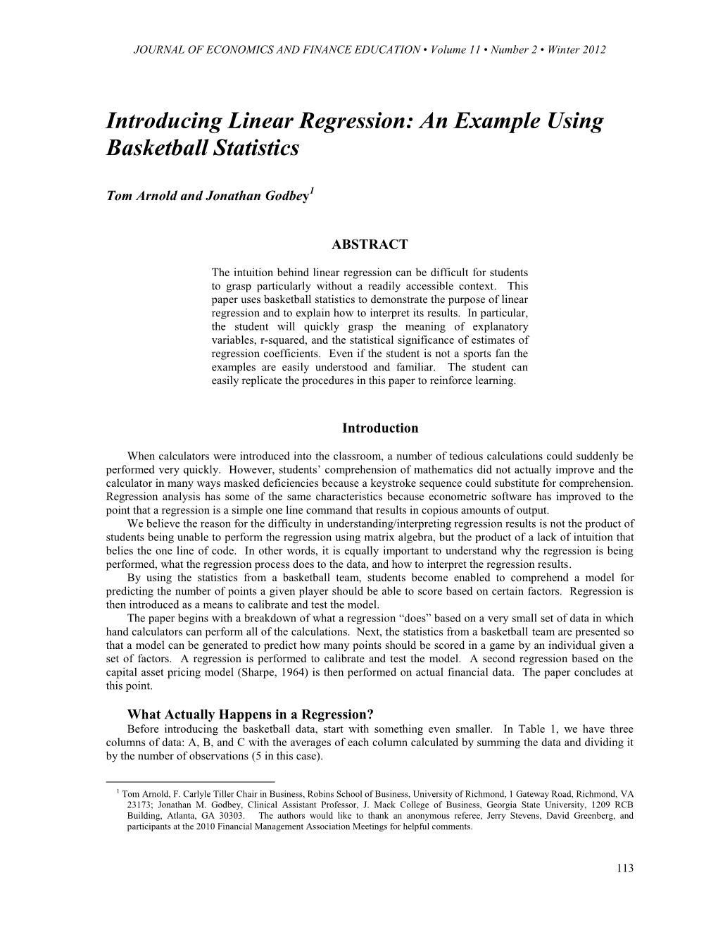 Introducing Linear Regression: an Example Using Basketball Statistics