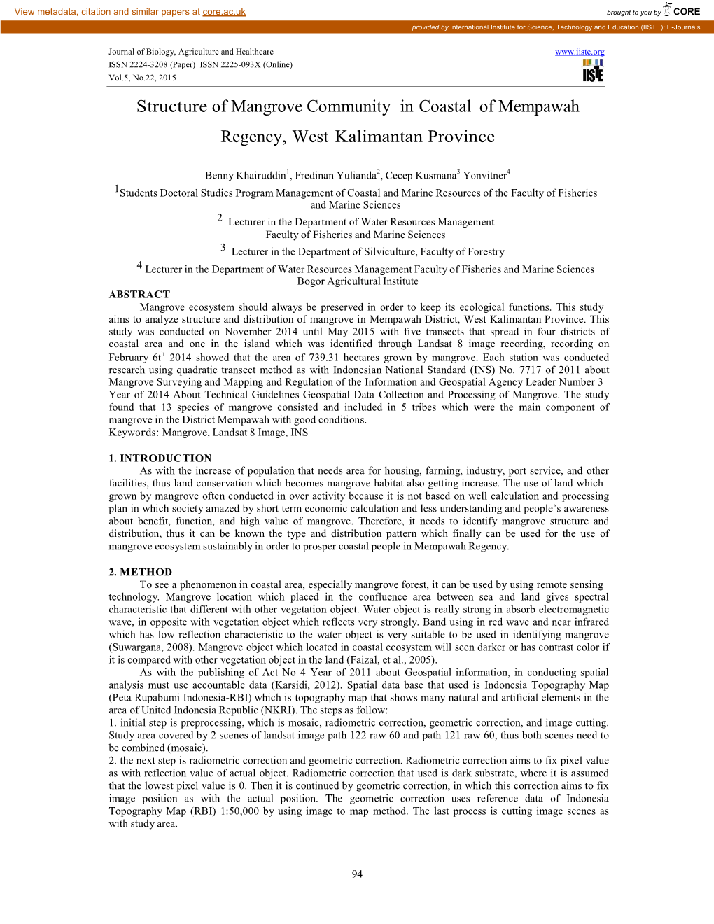 Structure of Mangrove Community in Coastal of Mempawah Regency