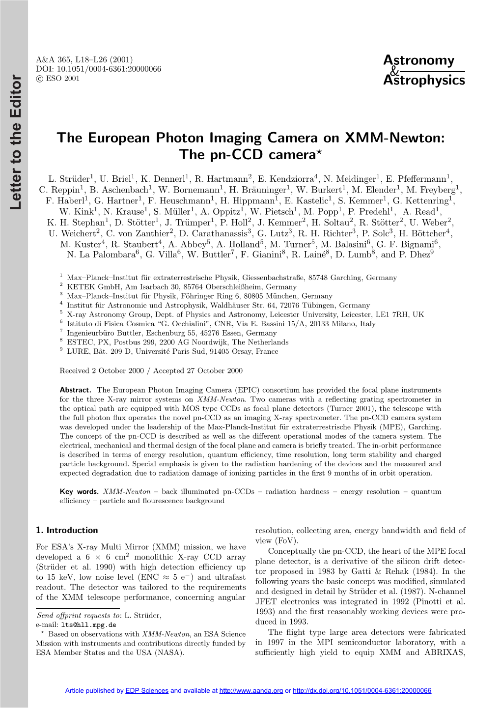 The European Photon Imaging Camera on XMM-Newton: the Pn-CCD Camera?