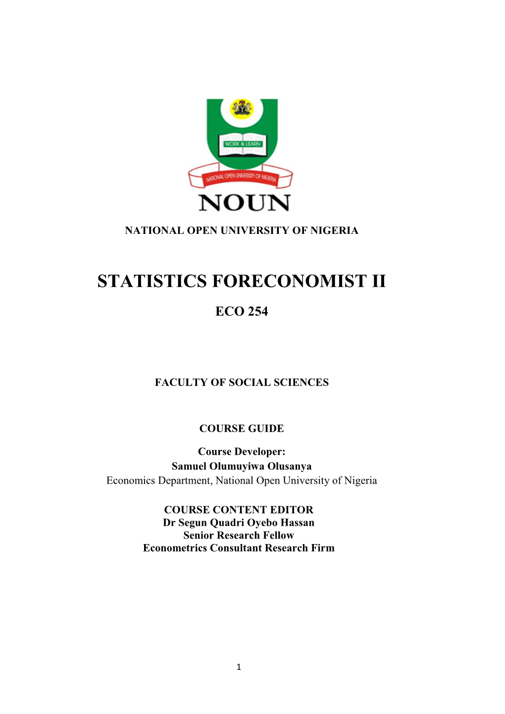 Statistics Foreconomist Ii Eco 254