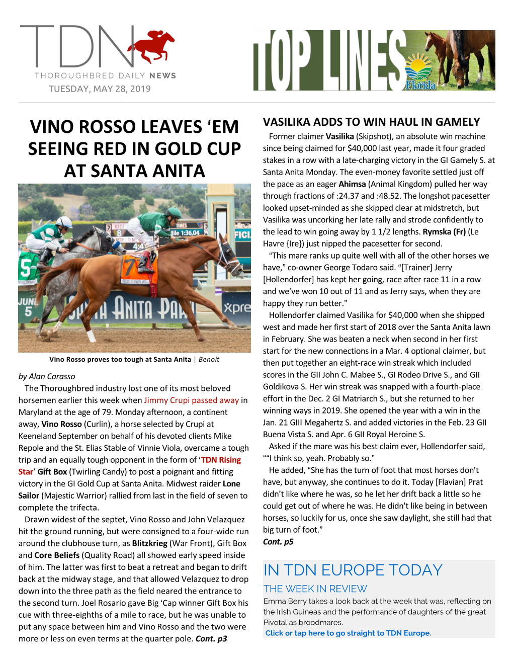 VINO ROSSO LEAVES &gt;EM SEEING RED in GOLD CUP at SANTA ANITA
