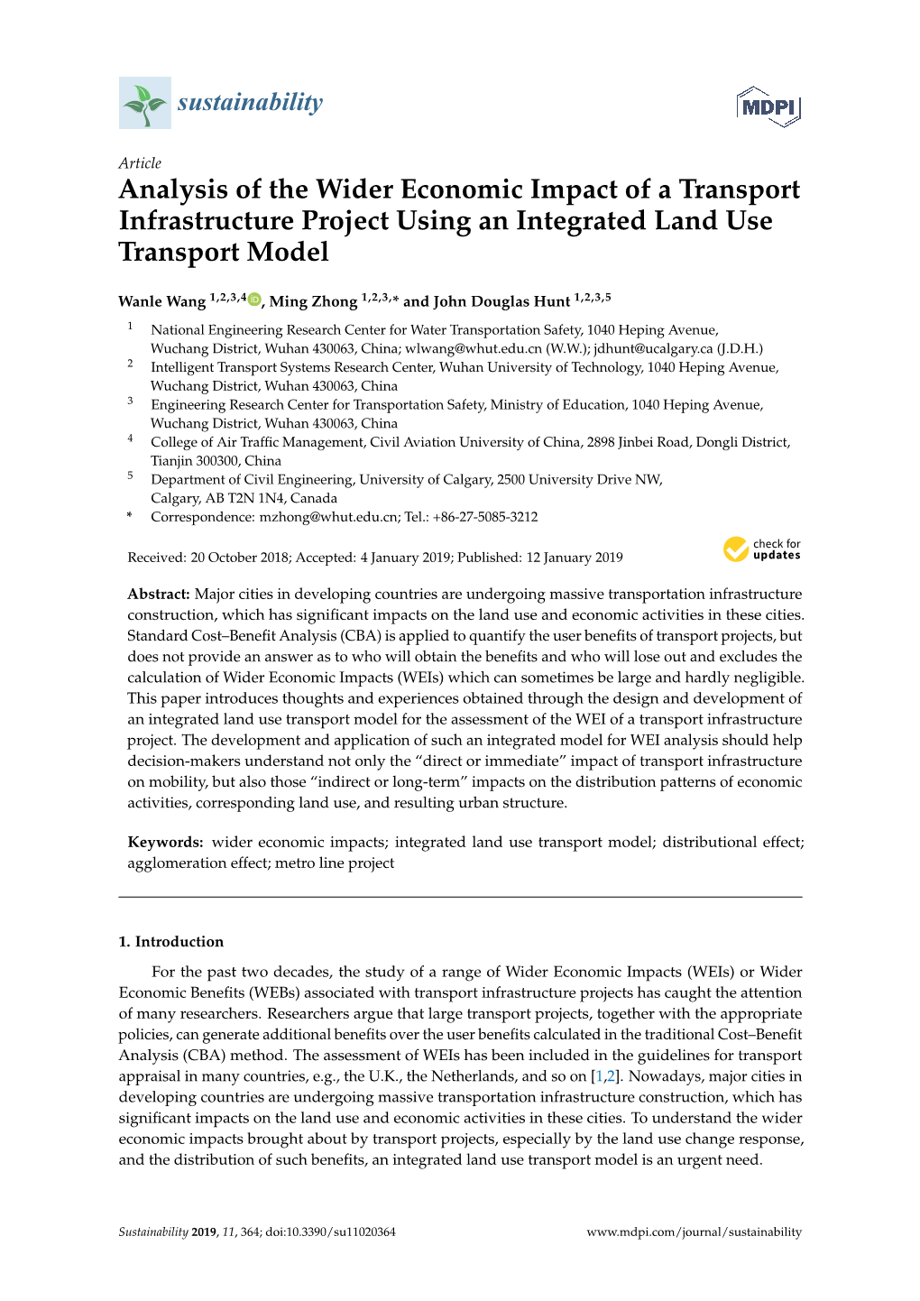 Analysis of the Wider Economic Impact of a Transport Infrastructure Project Using an Integrated Land Use Transport Model