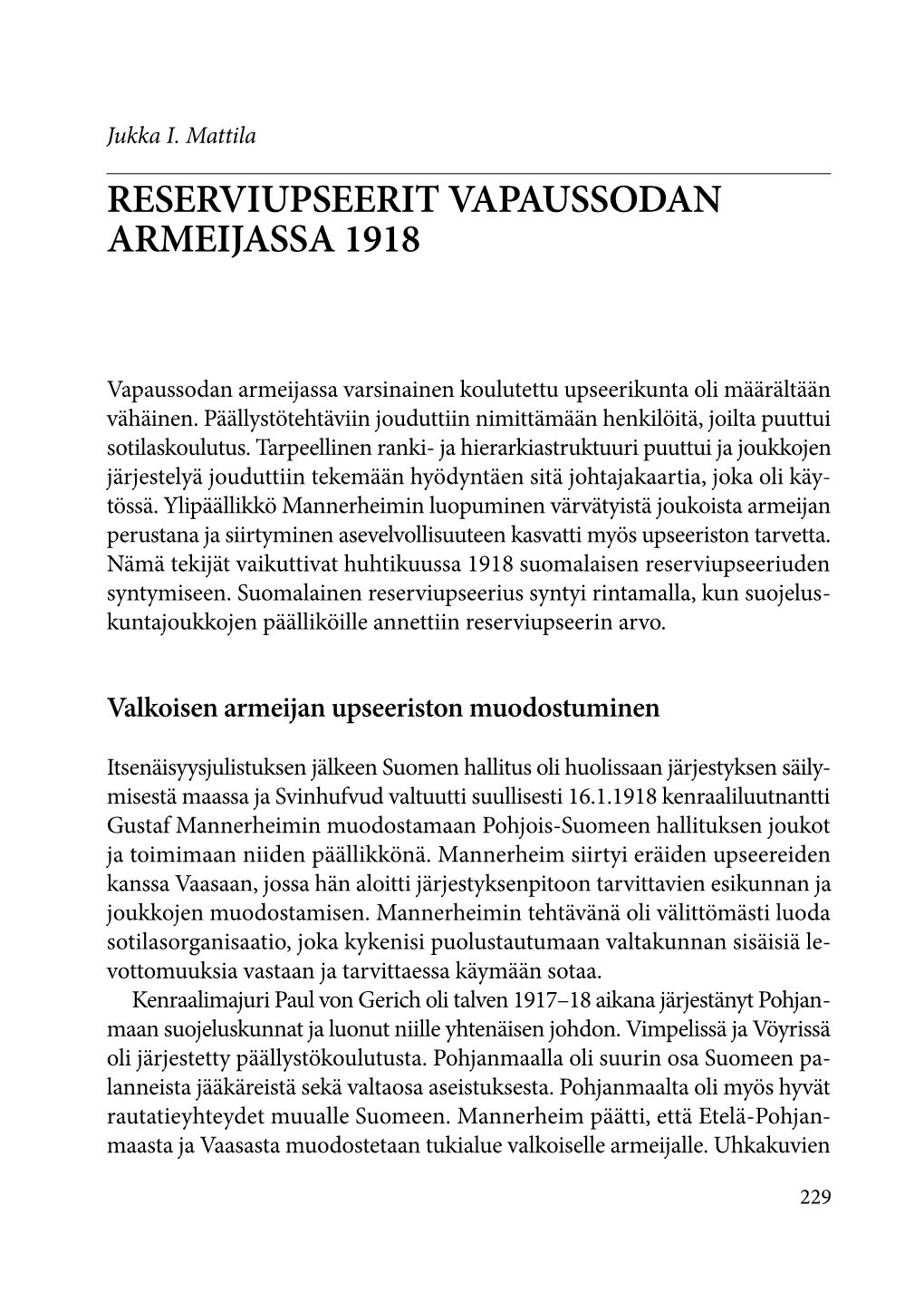 Reserviupseerit Vapaussodan Armeijassa 1918