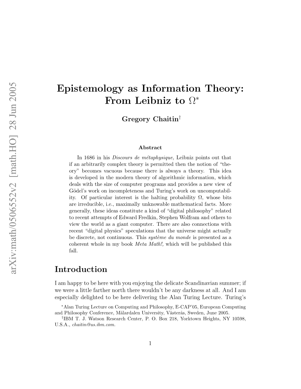 Epistemology As Information Theory: from Leibniz to Ω