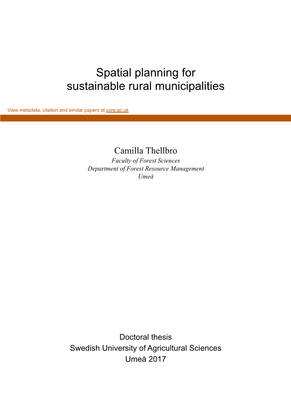 Spatial Planning for Sustainable Rural Municipalities