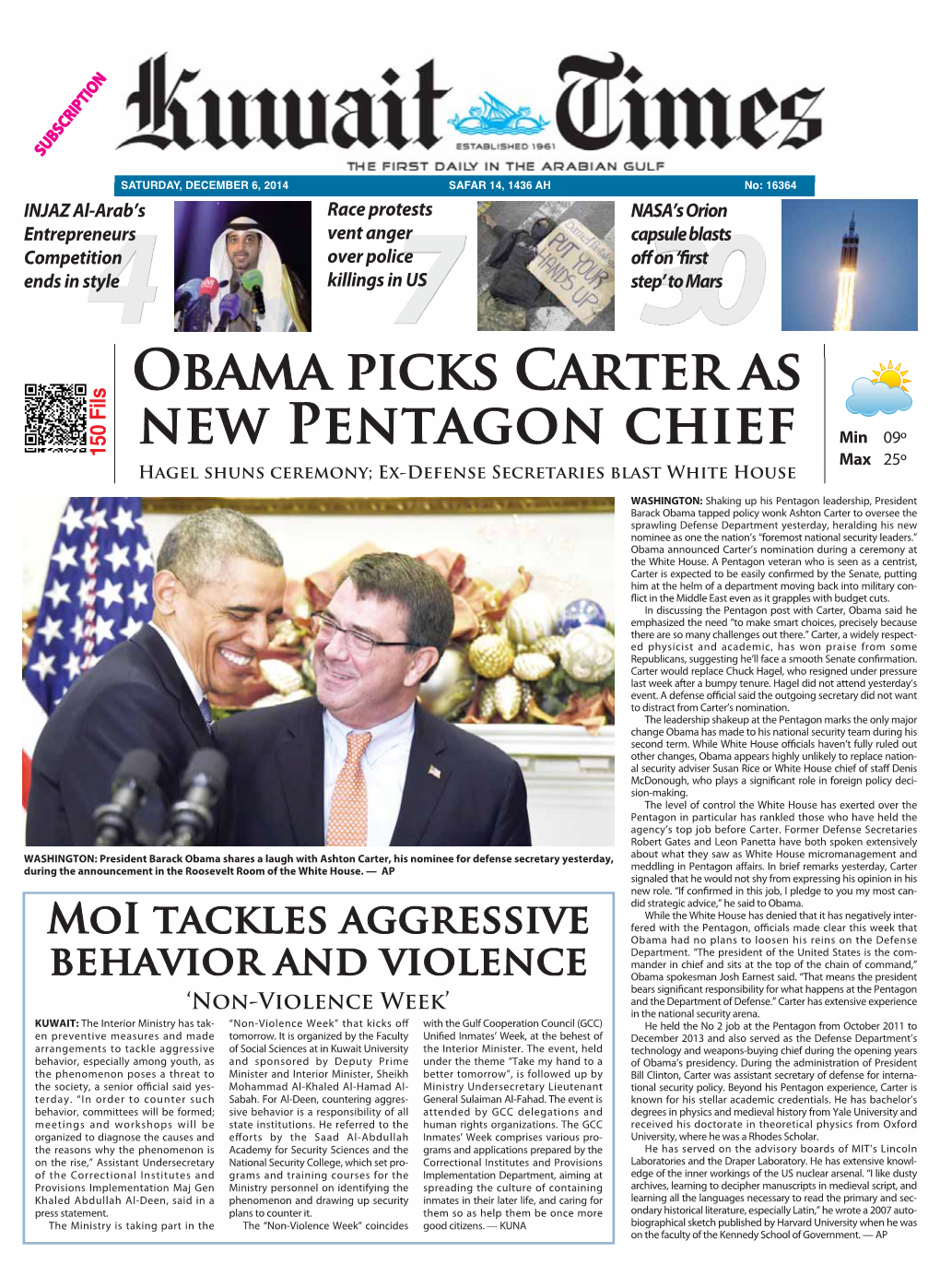 Obama Picks Carter AS New Pentagon Chief Min
