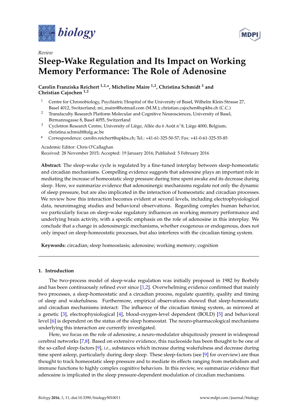 Sleep-Wake Regulation and Its Impact on Working Memory Performance: the Role of Adenosine