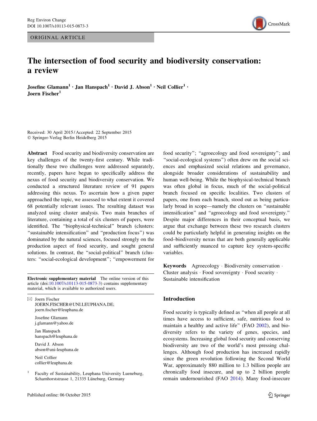The Intersection of Food Security and Biodiversity Conservation: a Review
