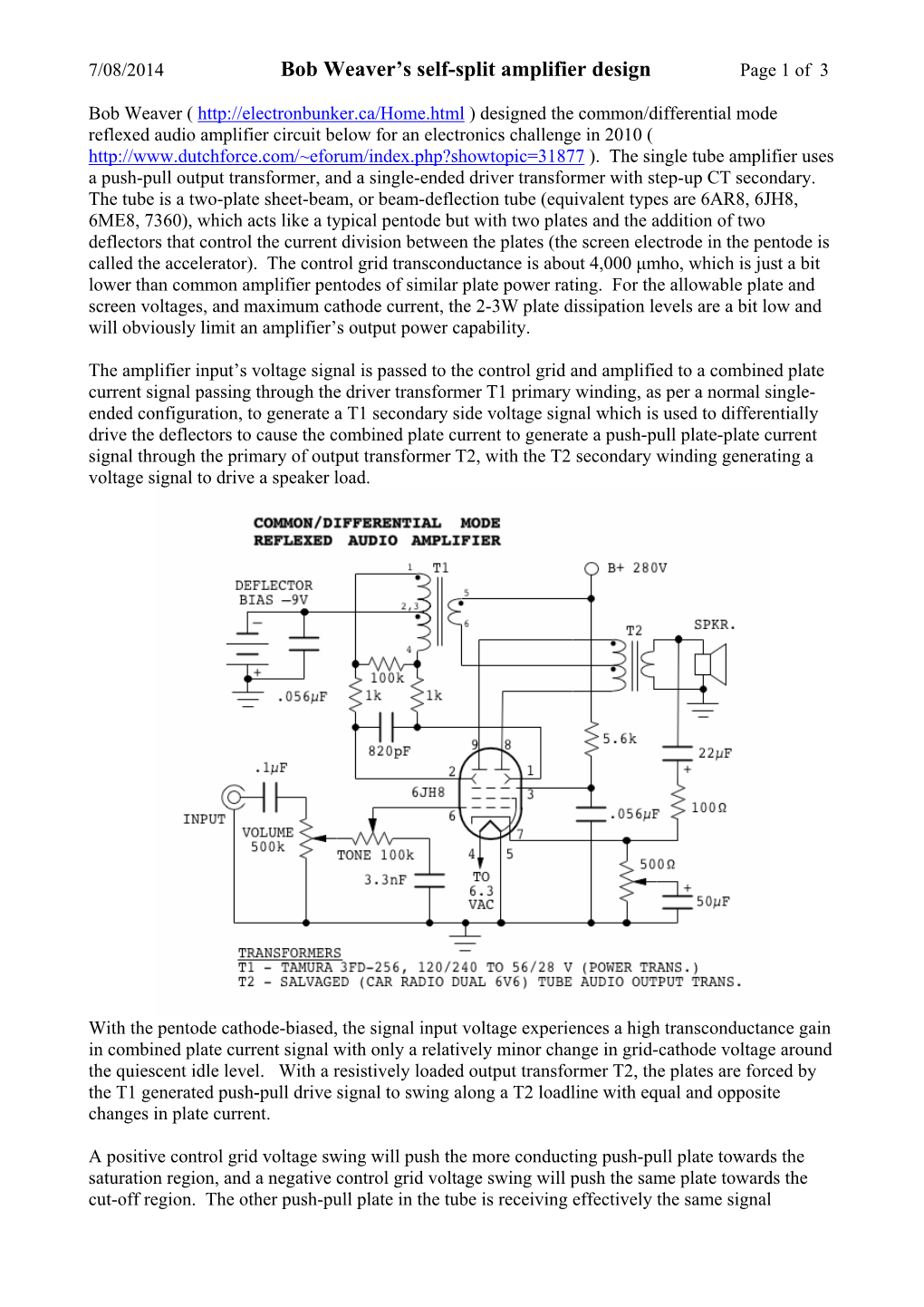 Bob Weaver's Self-Split Amplifier Design