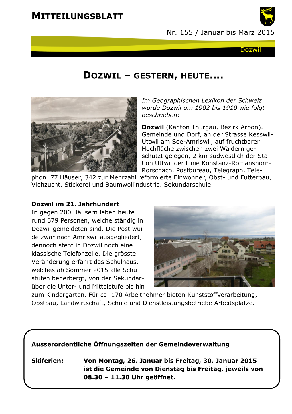 MITTEILUNGSBLATT Nr. 155 / Januar 2015