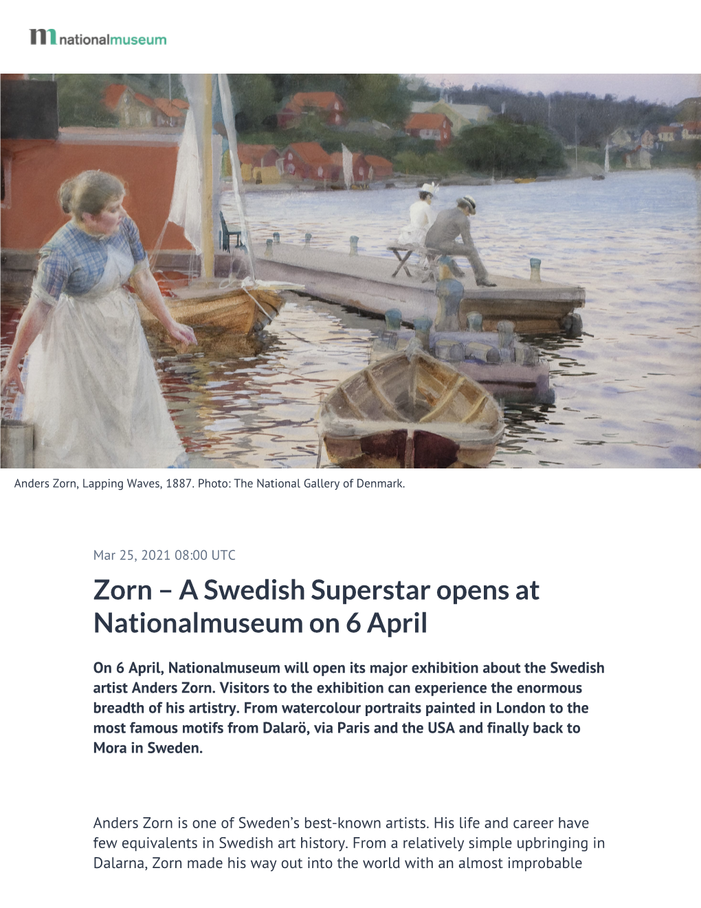 Zorn – a Swedish Superstar Opens at Nationalmuseum on 6 April