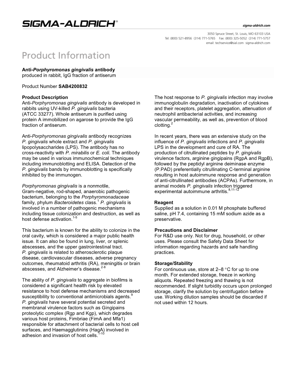 Anti-Porphyromonas Gingivalis Antibody Produced in Rabbit, Igg Fraction of Antiserum