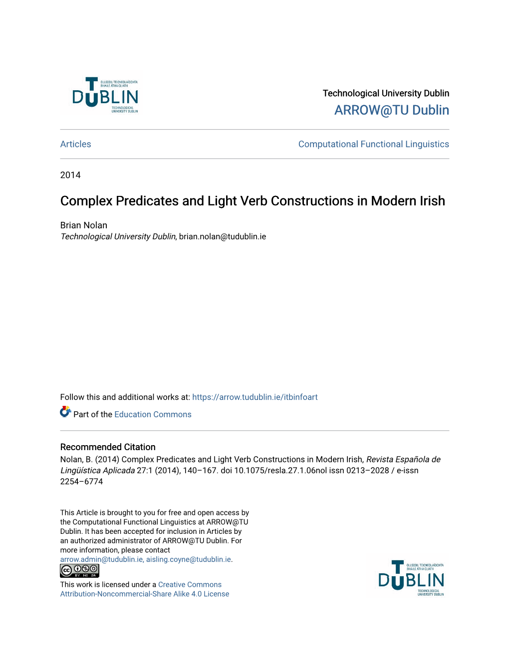 Complex Predicates and Light Verb Constructions in Modern Irish