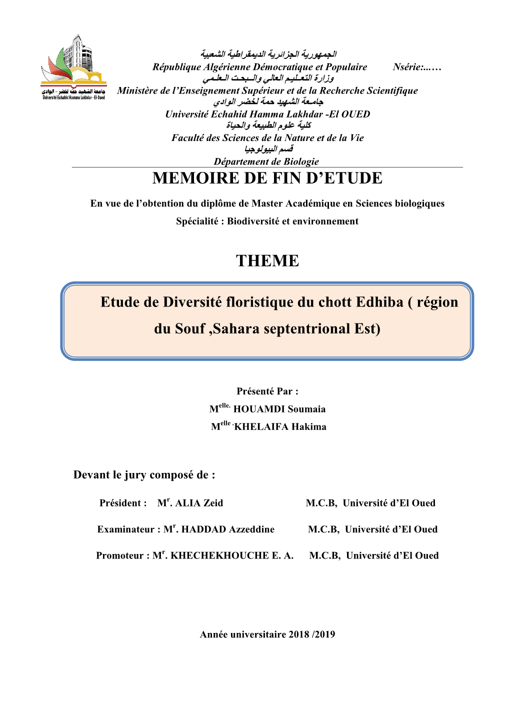 Memoire De Fin D'etude Theme