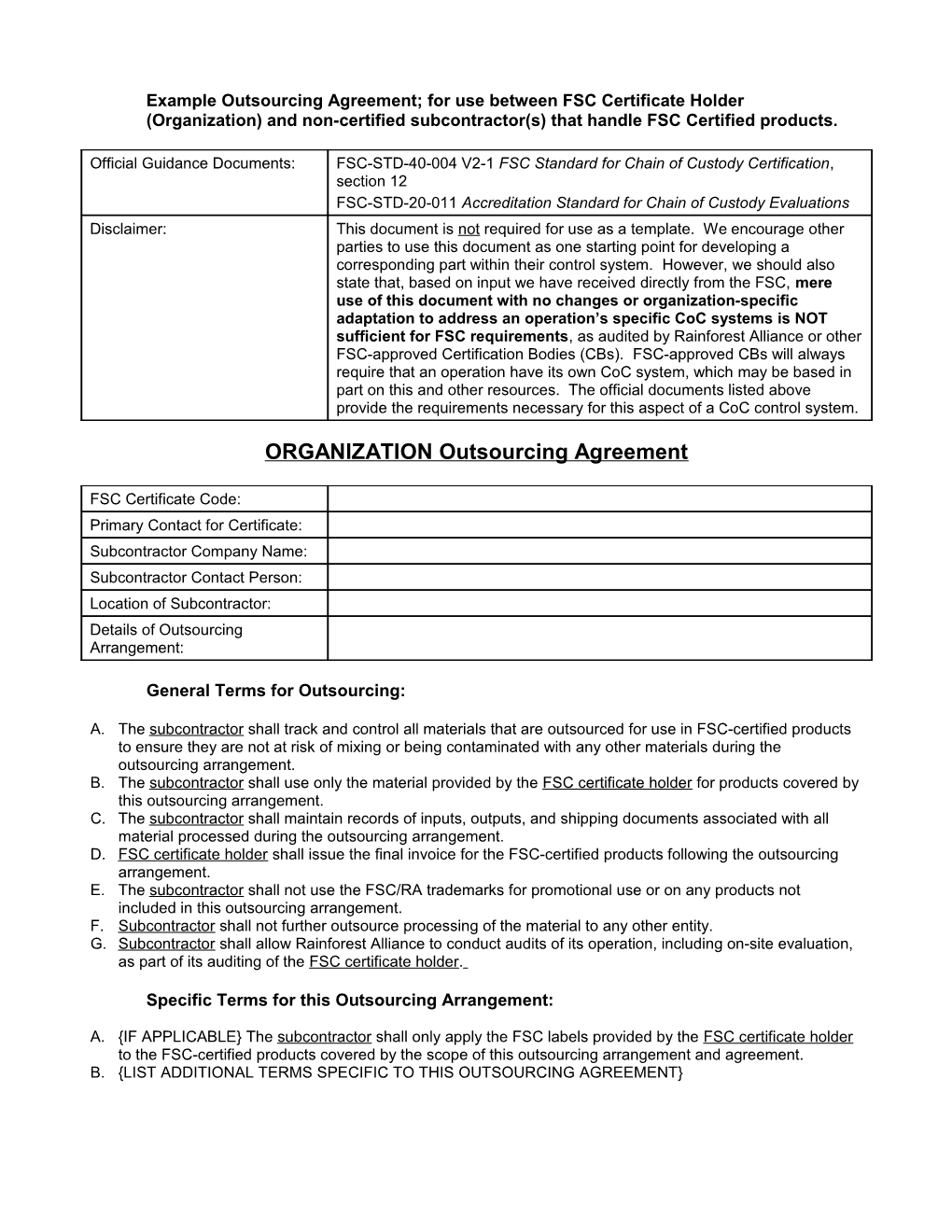 Example Outsourcing Agreement