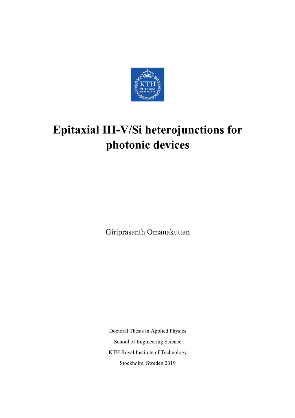 Epitaxial III-V/Si Heterojunctions for Photonic Devices