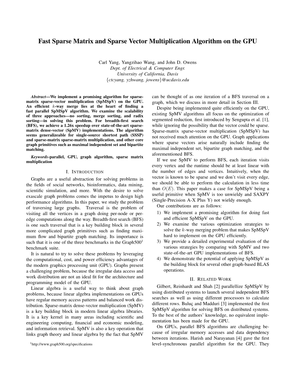 Fast Sparse Matrix and Sparse Vector Multiplication Algorithm on the GPU